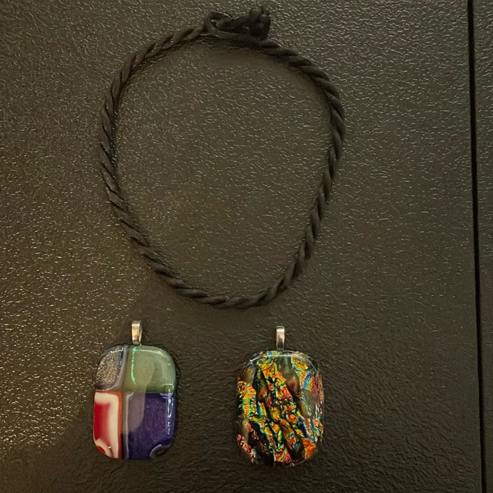 Handmade pendants with twisted fabric necklace